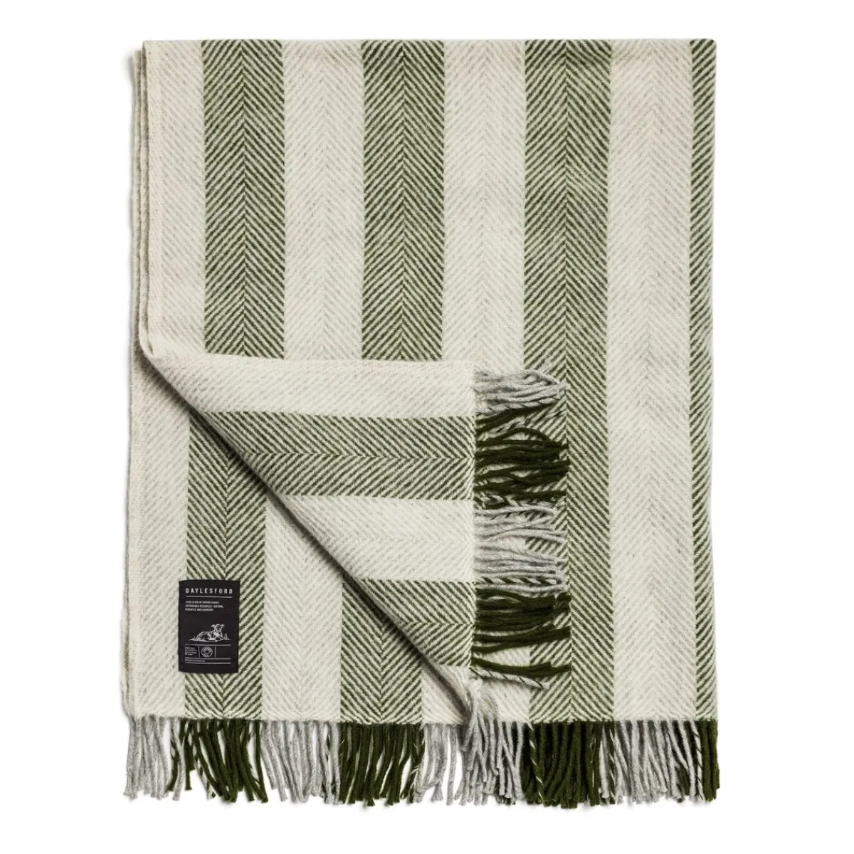 Enstone Wool Throw Herringbone Stripe Olive>Daylesford Organic Discount